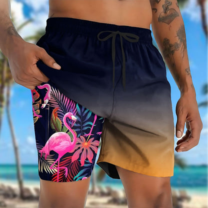 Flamingo Bird 2-in-1 Board Shorts