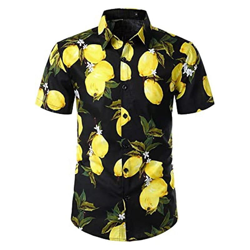 Camisa hawaiana de verano con hojas, frutas y plátanos, camisa hawaiana, camisa de manga corta