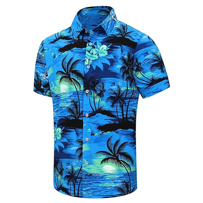 Camisa hawaiana de verano con estampado de árbol de coco y flores