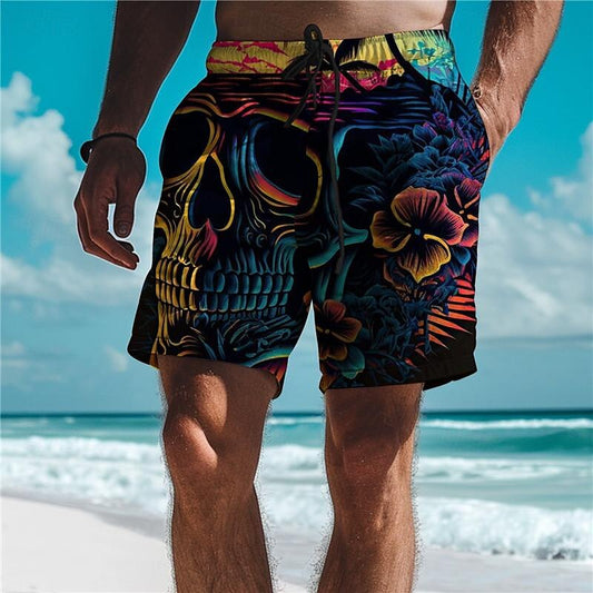 Bañador tipo short de tabla con diseño de calavera y coco