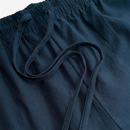 Linen Drawstring Straight-Leg Pants