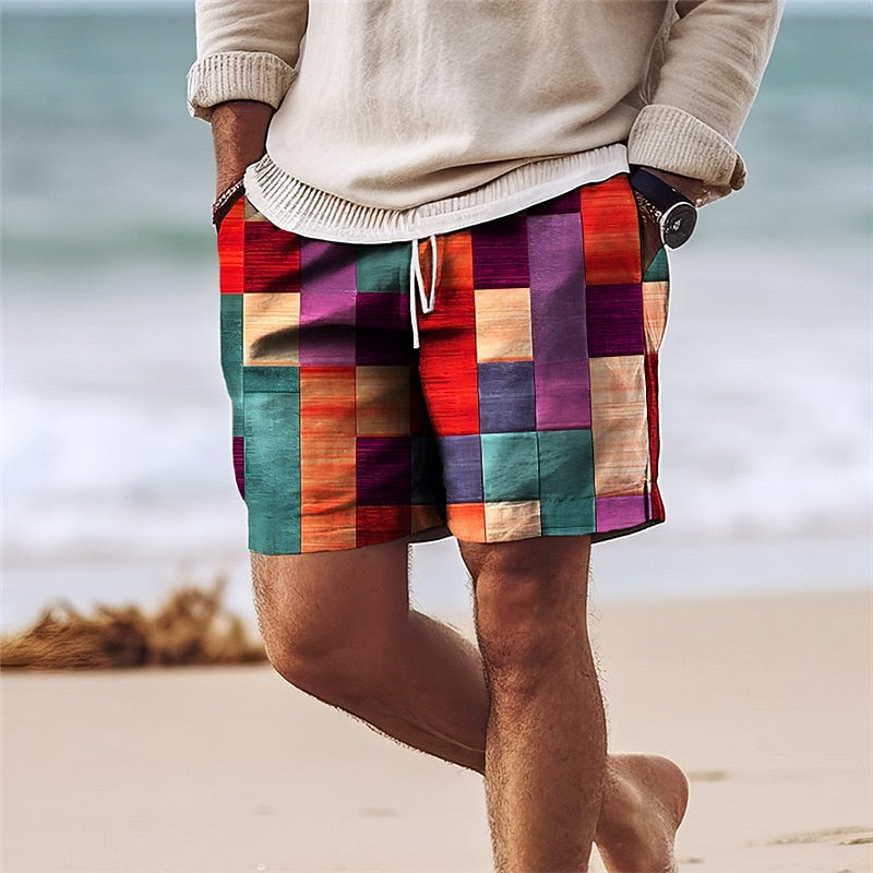 Color Block Patchwork Colorful Swimming Shorts