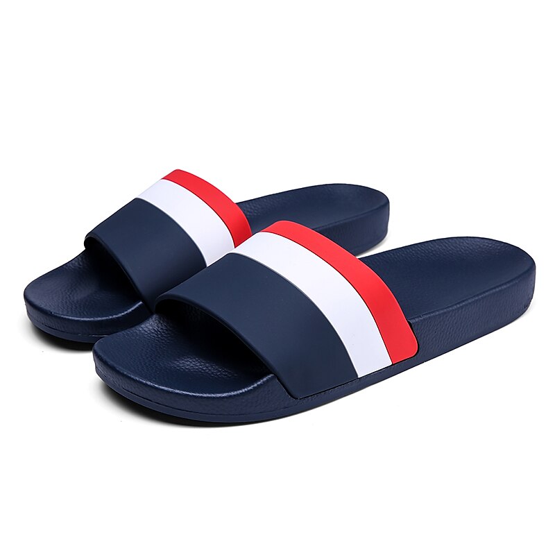 Sporty Slide Sandals with Red and White Stripes