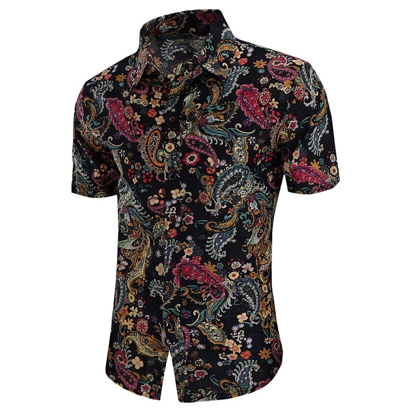 Camisa étnica Paisley Camisa boho Camisa abotonada Manga corta