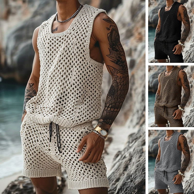 Solid Color Cutout Summer Casual Suit