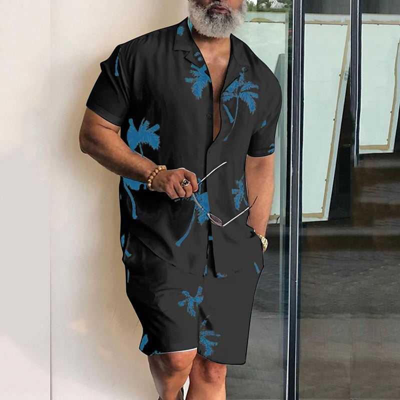 Tropical Leaves Hawaiian Summer Casual Shirt Set
