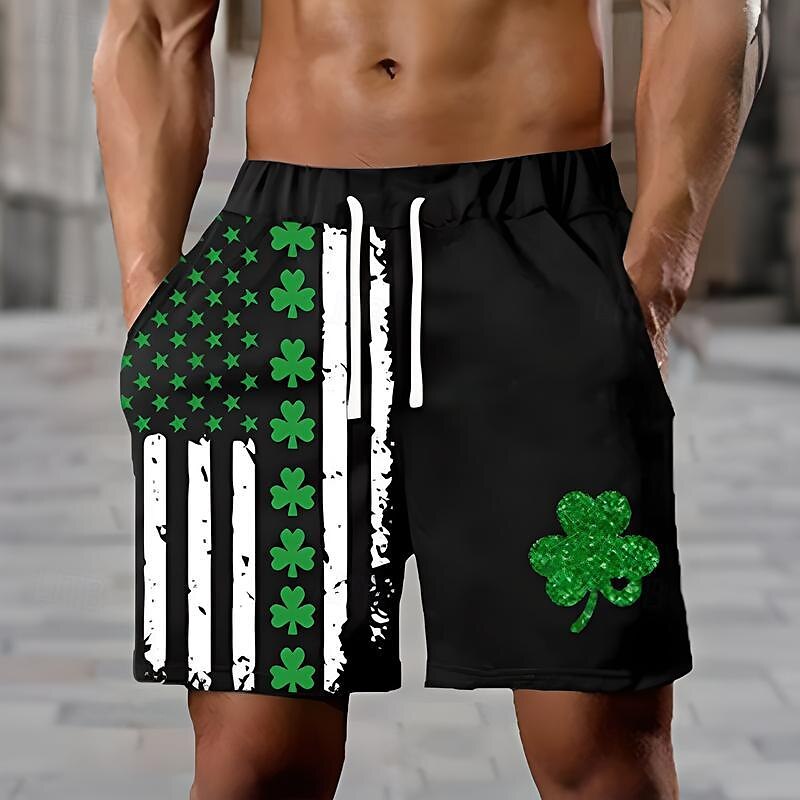 St. Patrick's Day Four Leaf Clover US Flag Swimming Shorts