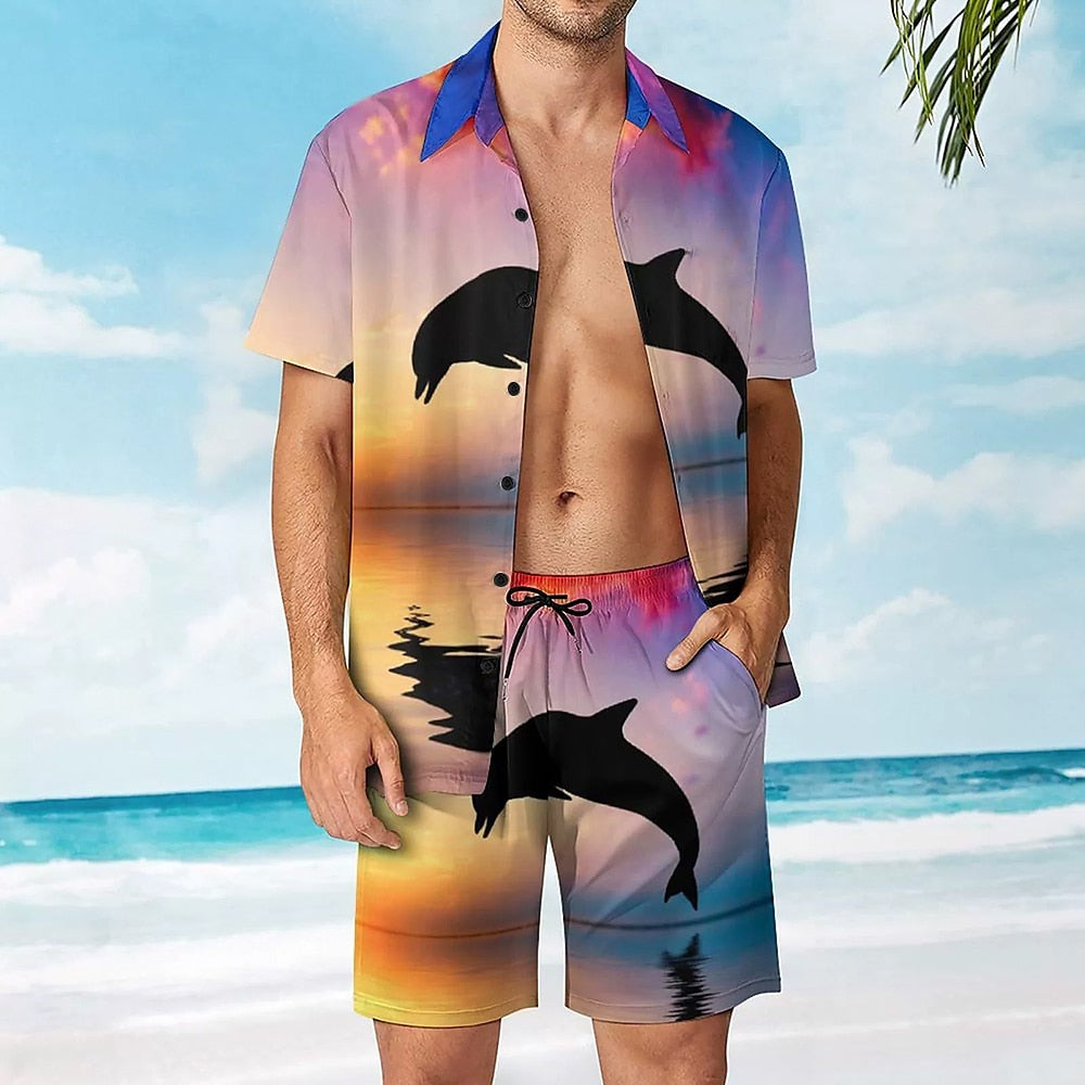 Dolphin Leaping Out of the Water Hawaiian Shirt Set