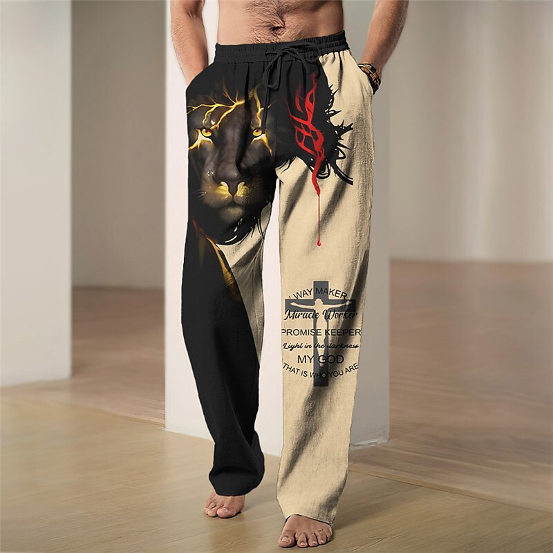 Lion Faith Vintage Abstract 3D Print Pants