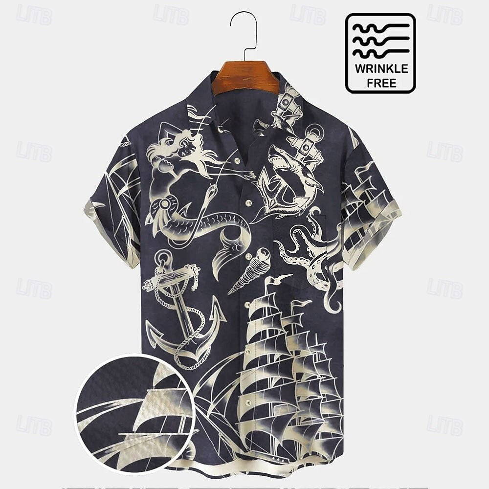 Vintage Fashion Mermaid Anchor Shirt