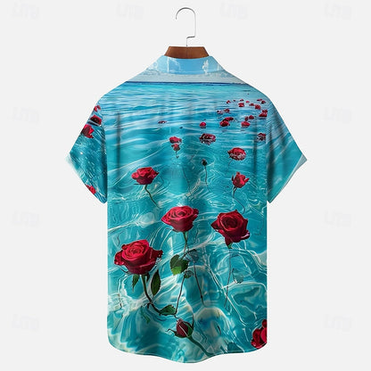 Rose Ocean Floral Aloha Shirt