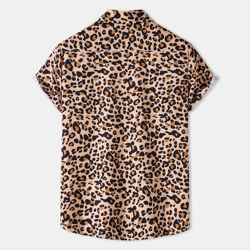 Camisa de leopardo con botones, camisa de manga corta, diseño tropical, informal, para uso diario