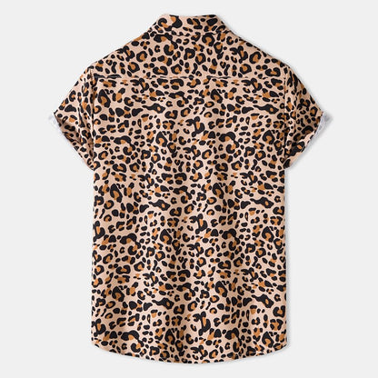 Camisa de leopardo con botones, camisa de manga corta, diseño tropical, informal, para uso diario