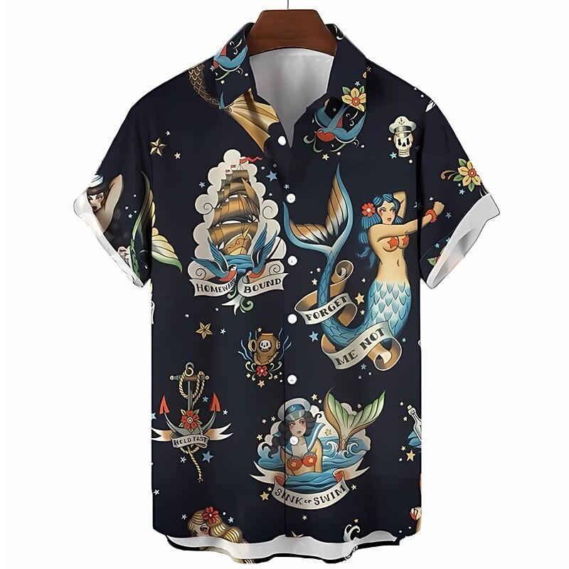 Camisa de sirena Camisa hawaiana de verano Camisa Aloha Manga corta