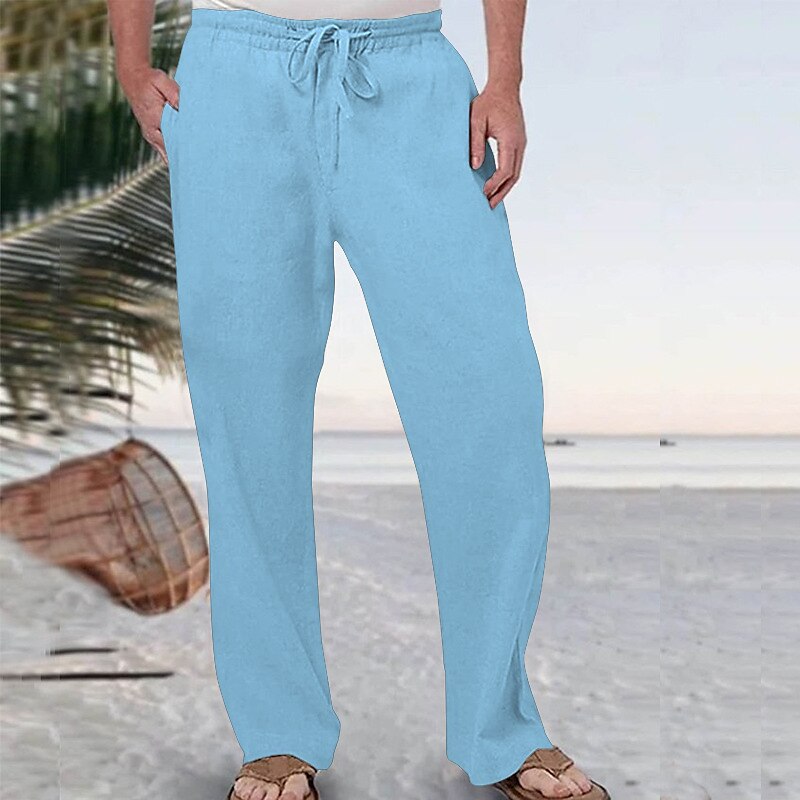 Linen Drawstring Beach Pants with Pockets