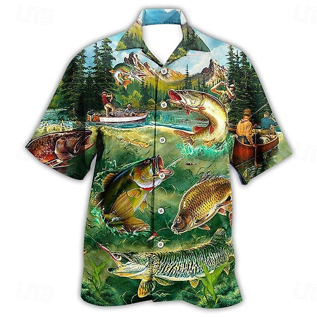 Camisa de peces tropicales Camisa hawaiana de verano Camisa Aloha Manga corta