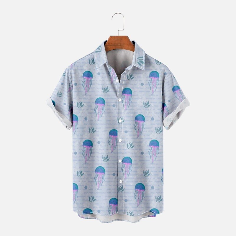 Camisa hawaiana de verano con estampado de animales y peces tropicales