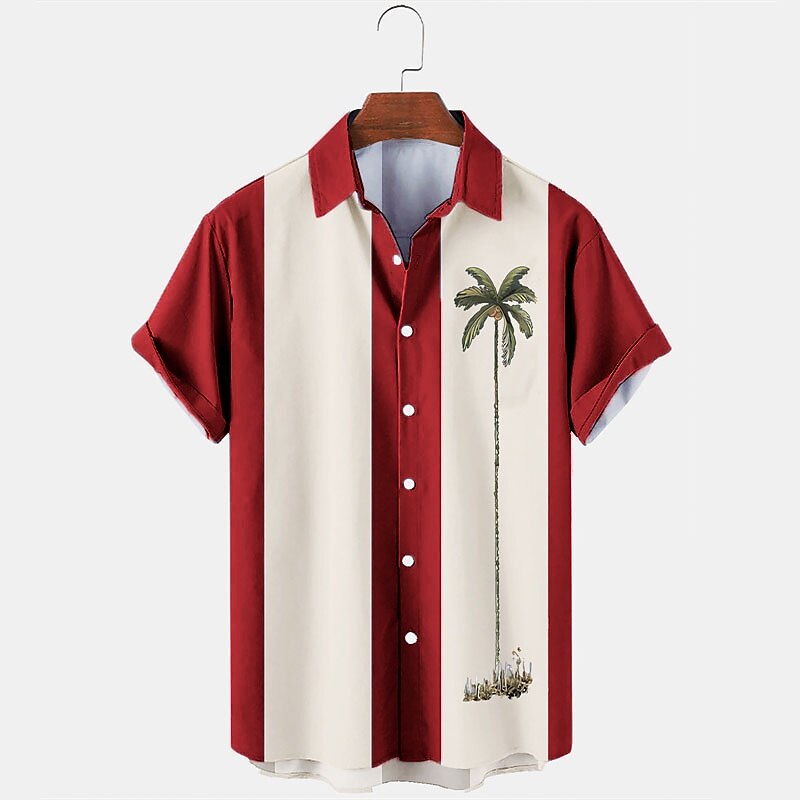 Camisa con diseño de plantas tropicales y cocoteros en bloques de color