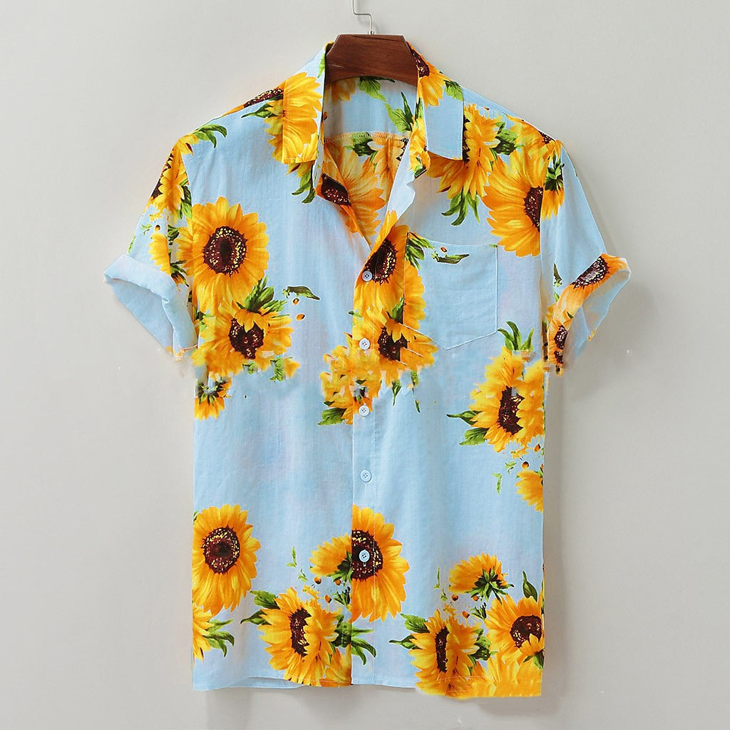 Camisa de girasol con botones y manga corta