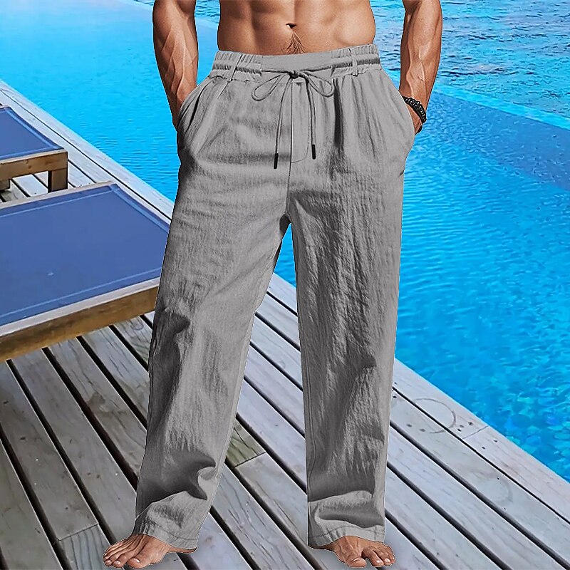 Linen Drawstring Beach Pants with Pockets