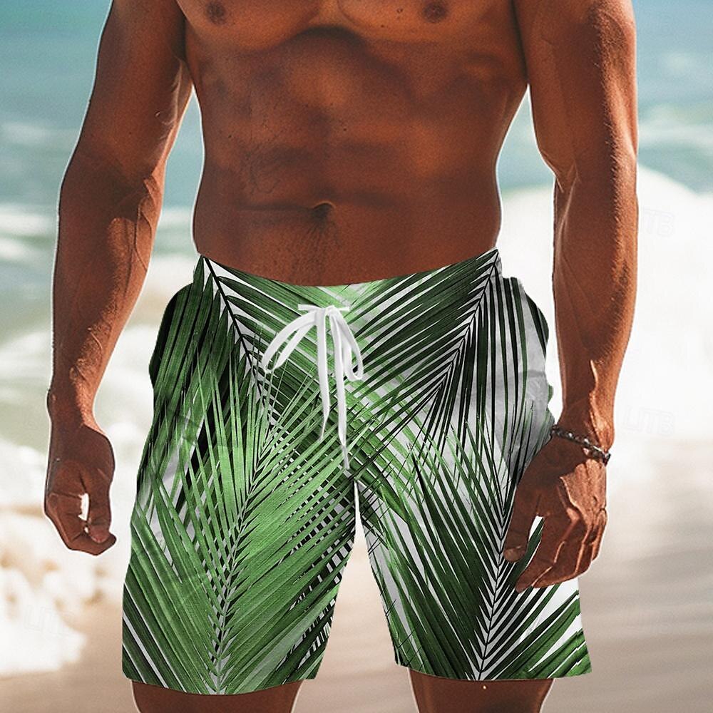 Bañador tipo short de playa con estampado de hojas y plantas tropicales