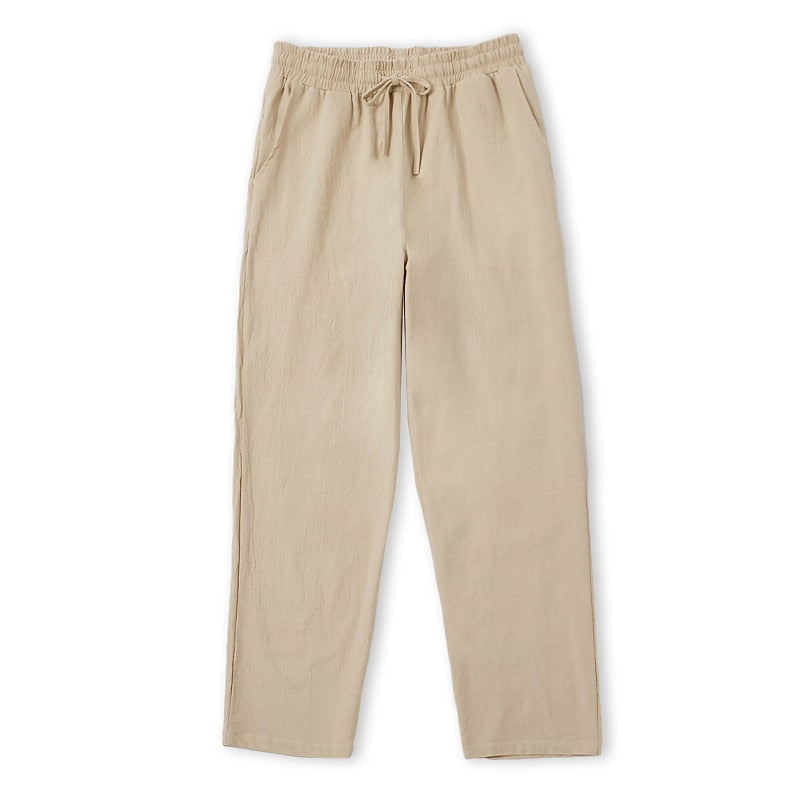 Classic Linen Straight-Leg Drawstring Pants