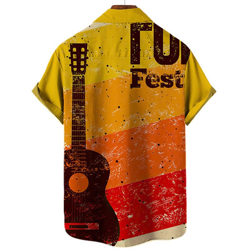 Camisa abotonada con instrumento musical de guitarra, camisa corta