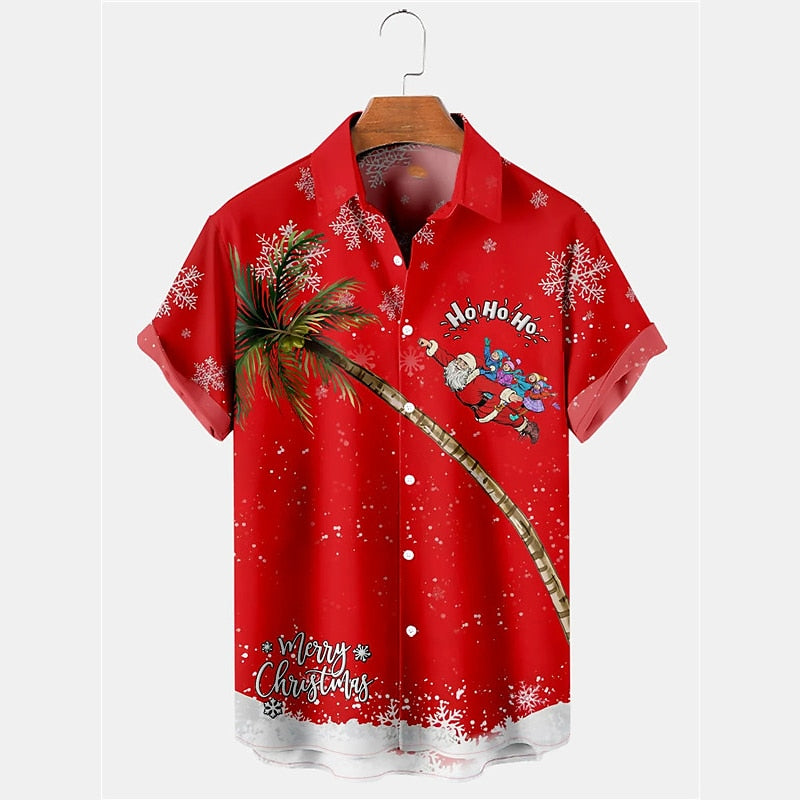 Camisa con botones y manga corta con diseño de pavo y copos de nieve navideños, informal, para uso diario