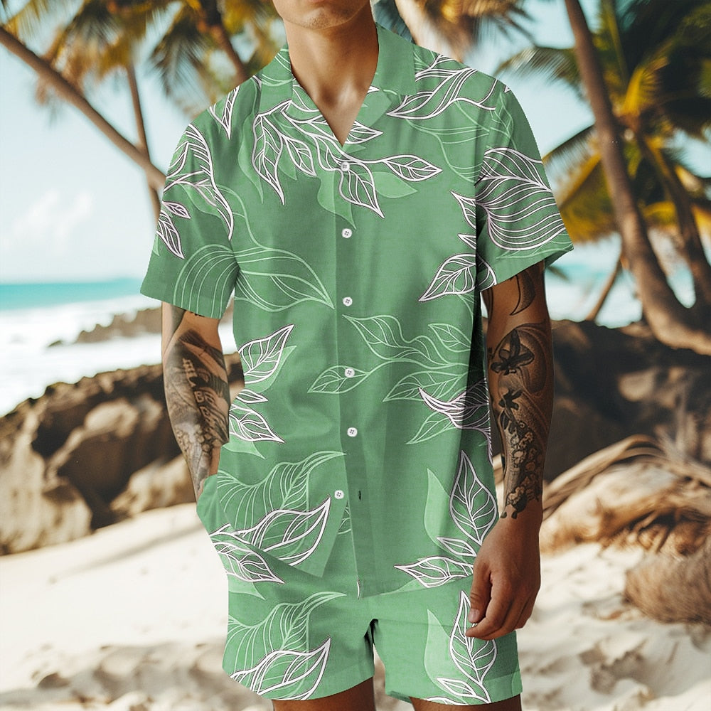 Tree/Leaf Hawaiian Casual Vacation Shirt Set