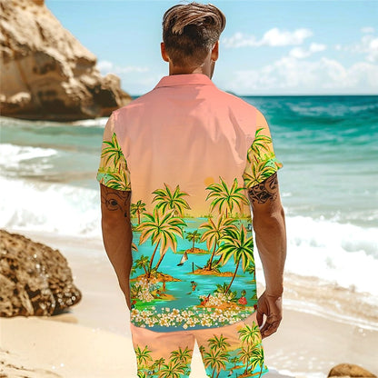 Palm Tree Tropical Botanical Seascape Pattern Shirt Set