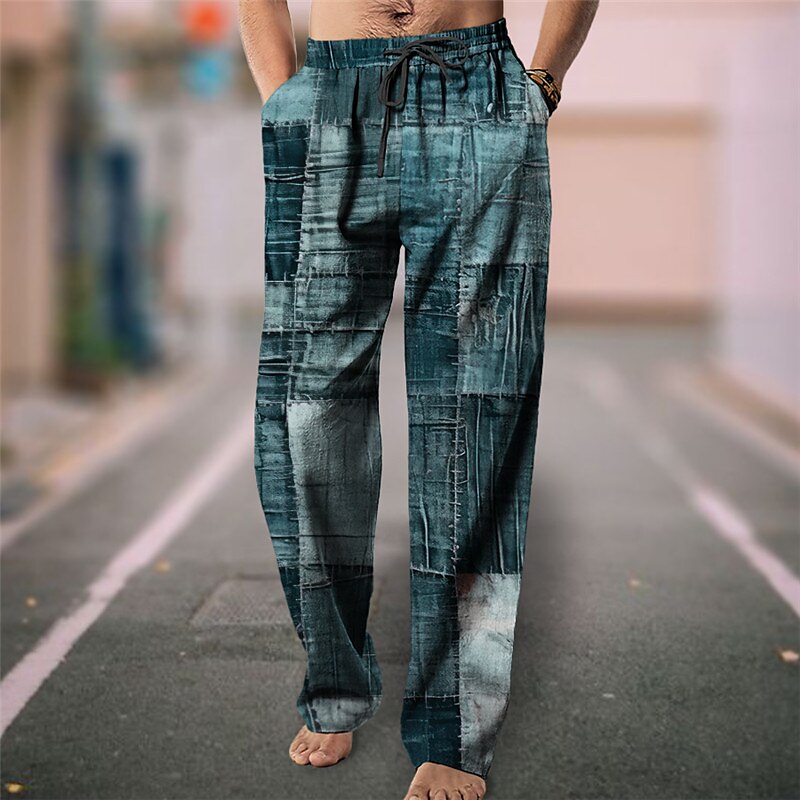 Color Block Geometry Vintage 3D Print Pants