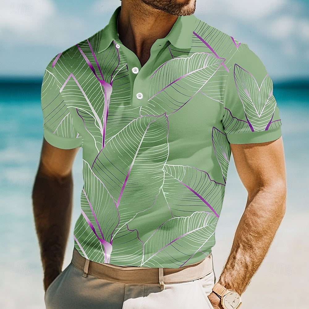 3D Leaf Print Polo