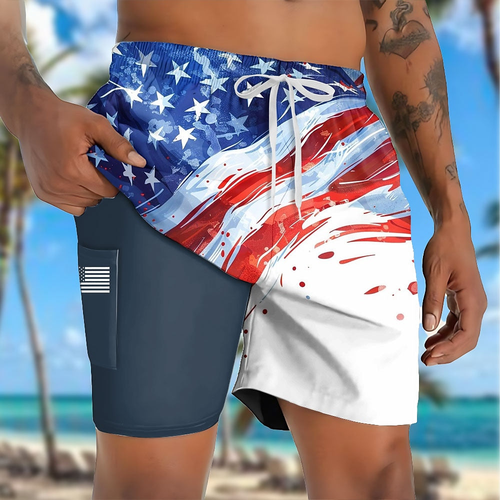 American US Flag 2-in-1 Board Shorts