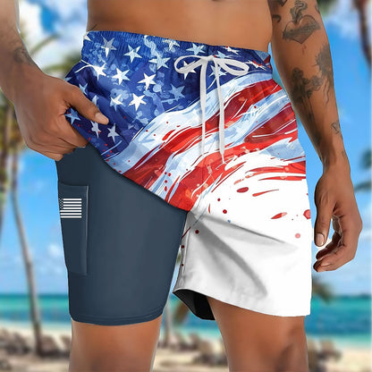 American US Flag 2-in-1 Board Shorts