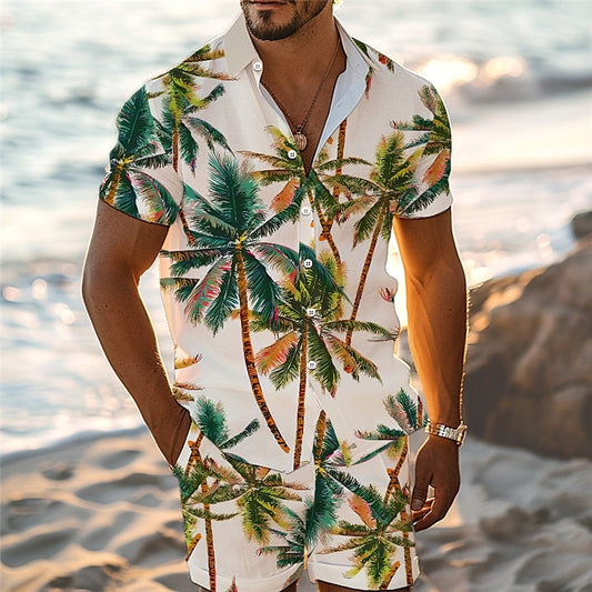 Tropical Palm Tree Tropical Botanical Pattern Shirt Set