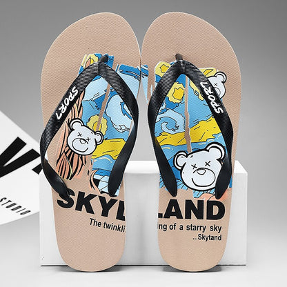 Playful Blue Cartoon Dog Flip-Flops