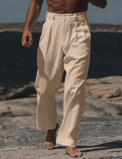 Linen Straight-Leg Dress Pants