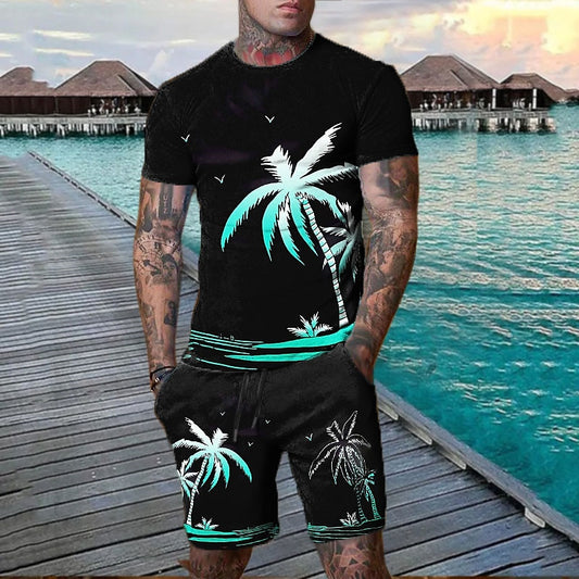 Graphic Coconut Tree Shorts and T-Shirt Set