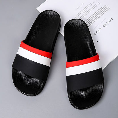 Sporty Slide Sandals with Red and White Stripes