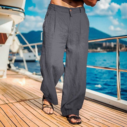 Pleated Linen Straight-Leg Pants