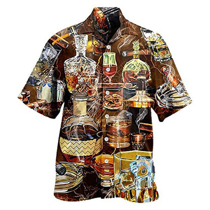 Camisa de bebida Camisa hawaiana de verano Camisa Aloha Camisa de manga corta Camisa de cuello vuelto