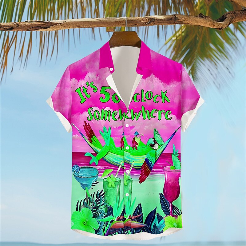 Parrot Letter Print Hawaiian Vacation Shirt
