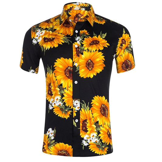 Camisa casual de verano con diseño de plantas tropicales y flores de girasol para playa