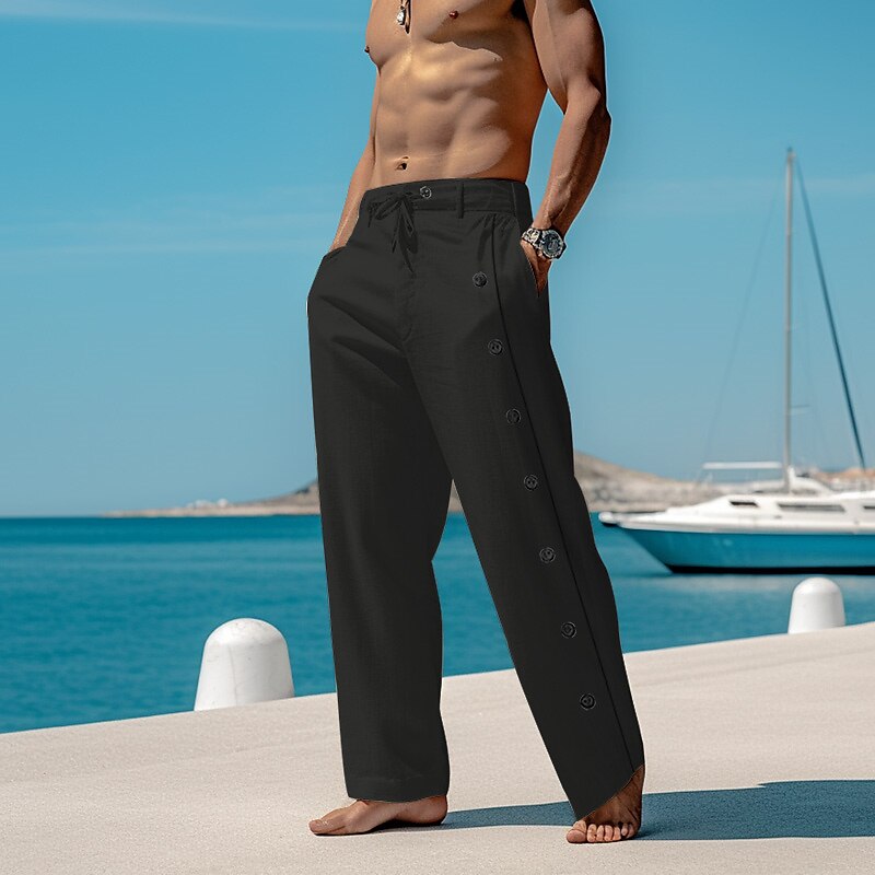 Classic Linen Ankle-Length Drawstring Pants