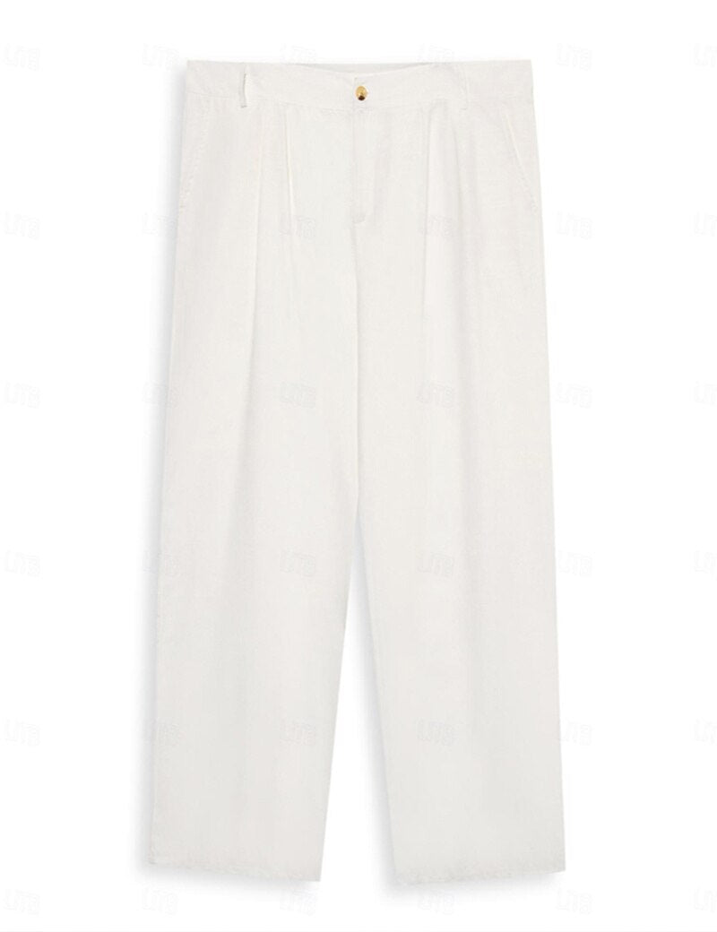 Linen Straight-Leg Dress Pants