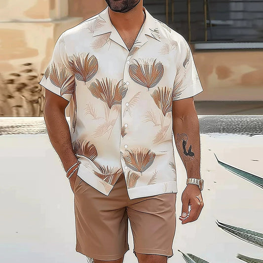 2-Piece 3D Plant Print Cuban Set