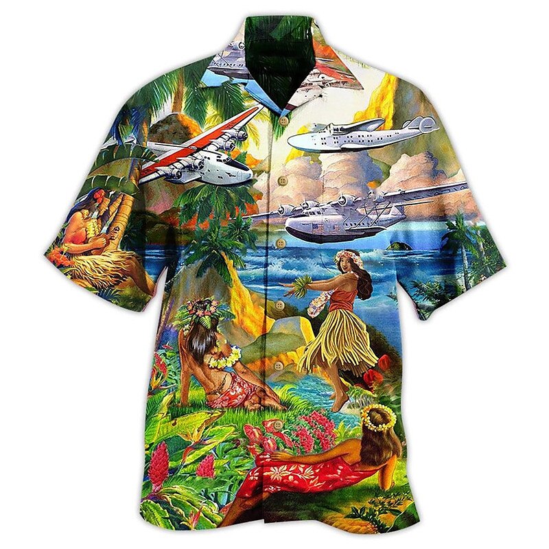 Camisa hawaiana de verano para niñas con diseño de avión, camisa hawaiana, camisa de manga corta