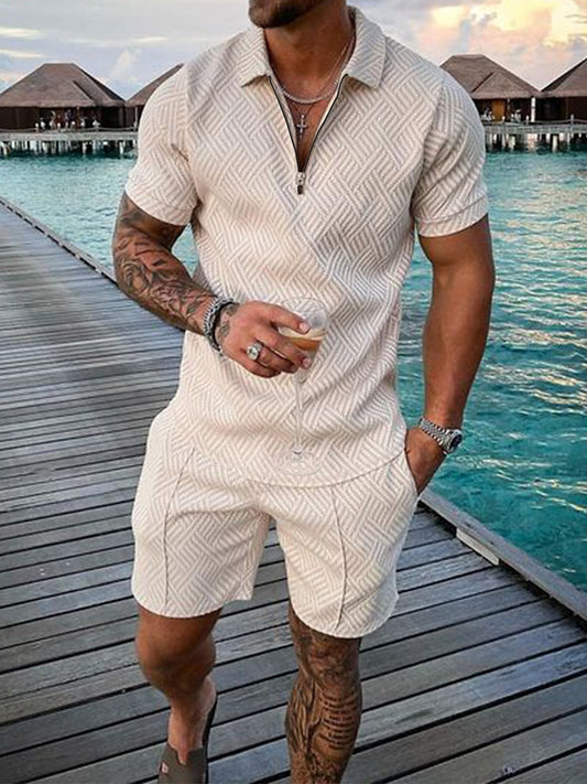 Solid color textured polo shirt set