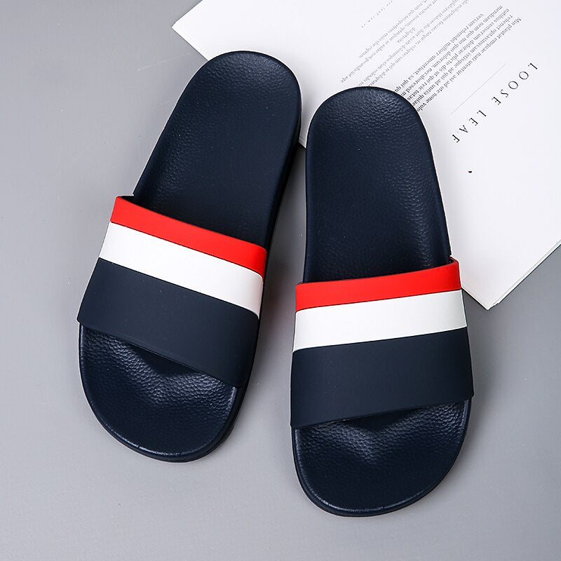 Sporty Slide Sandals with Red and White Stripes