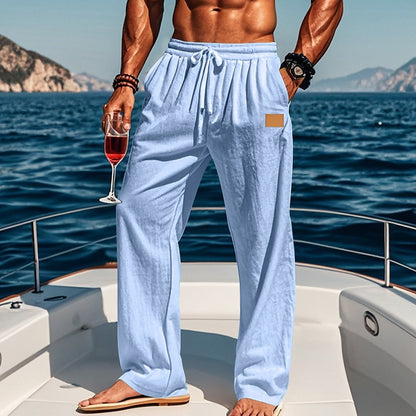 Linen Drawstring Straight-Leg Beach Pants